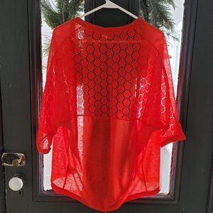 Magazine Red color, cover up cardigan sized Large with short sleeves